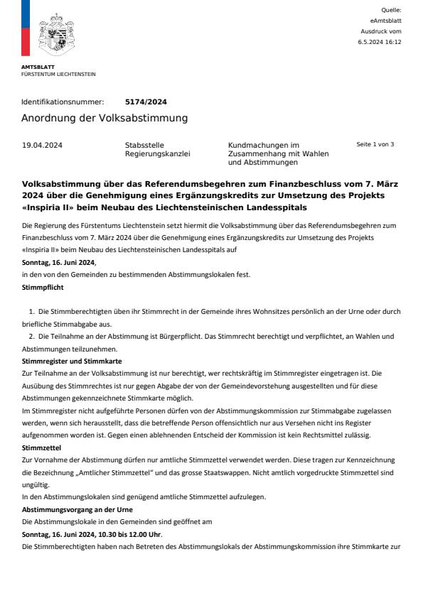 Kundmachung - Anordnung der Volksabstimmung